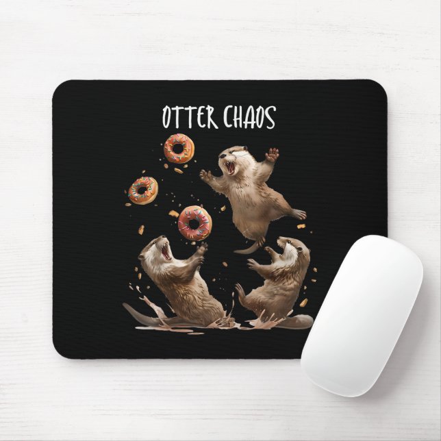 Otter Chaos Funny Bagel Fighting Sea Otters Pun An Mouse Pad (With Mouse)