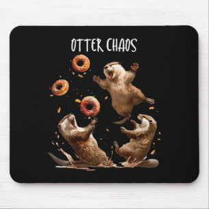 Otter Chaos Funny Bagel Fighting Sea Otters Pun An Mouse Pad