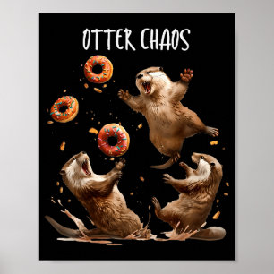 Otter Chaos Funny Bagel Fighting Sea Otters Pun An Poster