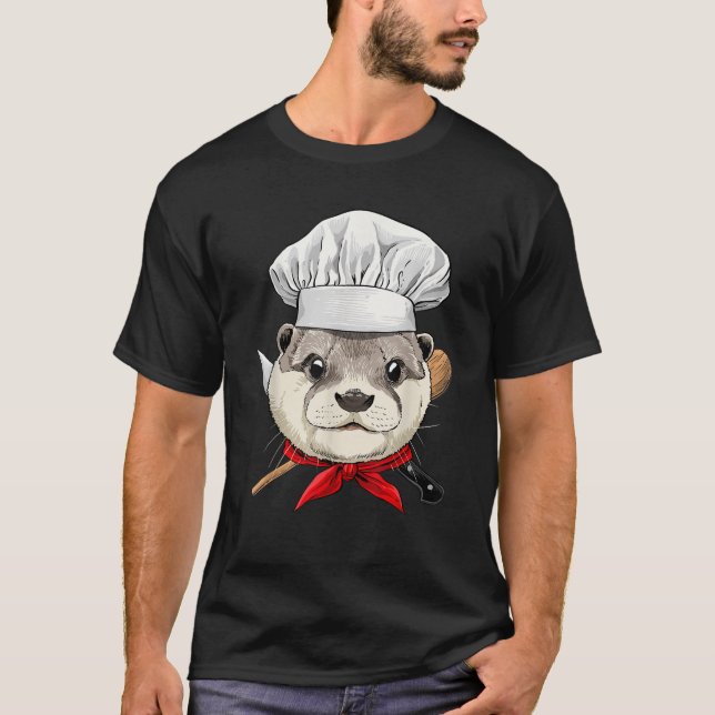 Otter Chef Wildlife Otter Aquatic Animal Cooking L T-Shirt (Front)