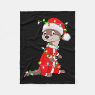 Otter Christmas Lights Santa Costume Cute Animal X Fleece Blanket