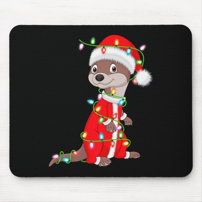 Otter Christmas Lights Santa Costume Cute Animal X Mouse Pad (Front)