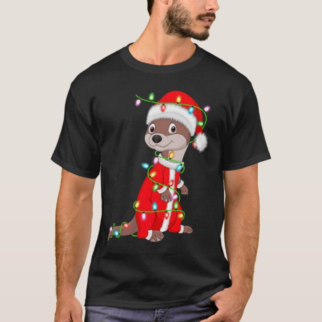Otter Christmas Lights Santa Costume Cute Animal X T-Shirt (Front)
