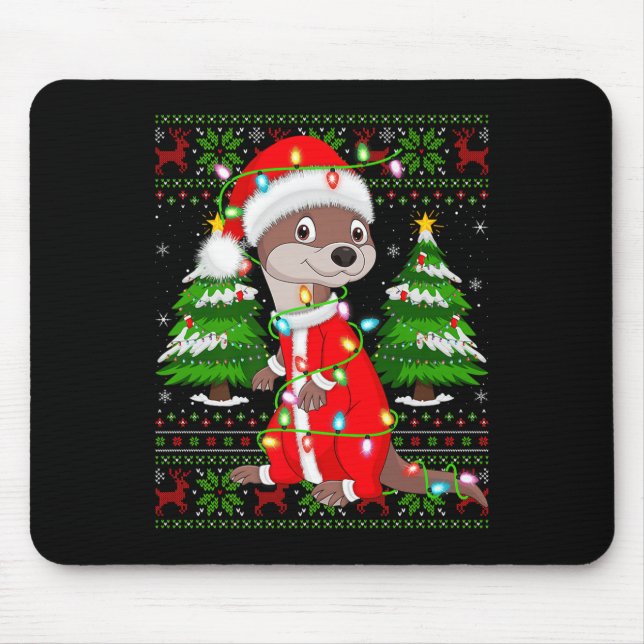 Otter Christmas Lights Santa Costume Ugly Xmas Swe Mouse Pad (Front)