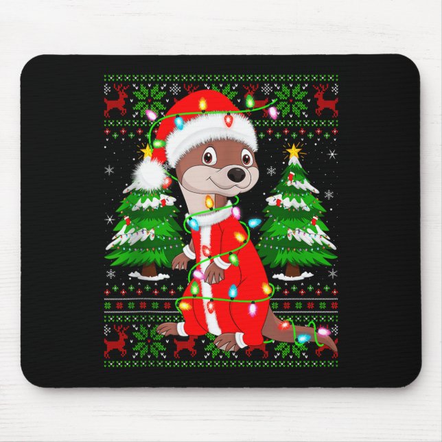 Otter Christmas Lights Santa Costume Ugly Xmas Swe Mouse Pad (Front)