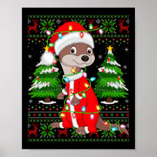 Otter Christmas Lights Santa Costume Ugly Xmas Swe Poster