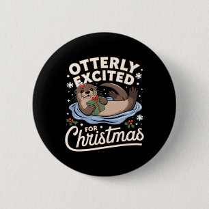 Otter Christmas Pajama Santa Hat Animal Lover  6 Cm Round Badge