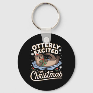 Otter Christmas Pajama Santa Hat Animal Lover  Key Ring