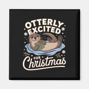 Otter Christmas Pajama Santa Hat Animal Lover Magnet