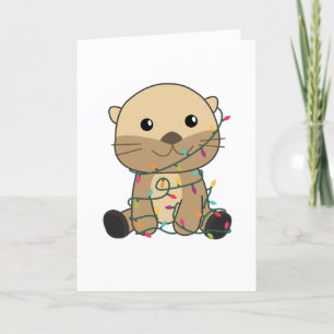 Otter Christmas Snow Winter Animals Otter Adult Cl Holiday Card
