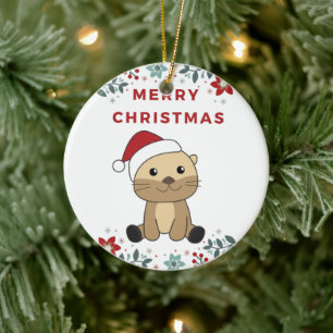Otter Christmas Snow Winter Animals Otter Ceramic Ceramic Ornament