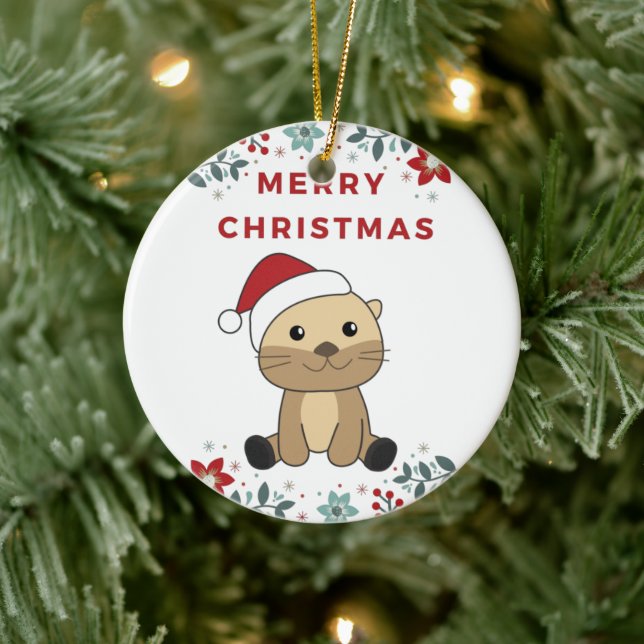 Otter Christmas Snow Winter Animals Otter Ceramic  Ornament (Tree)