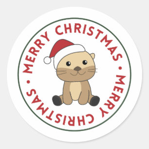 Otter Christmas Snow Winter Animals Otter Classic  Round Sticker