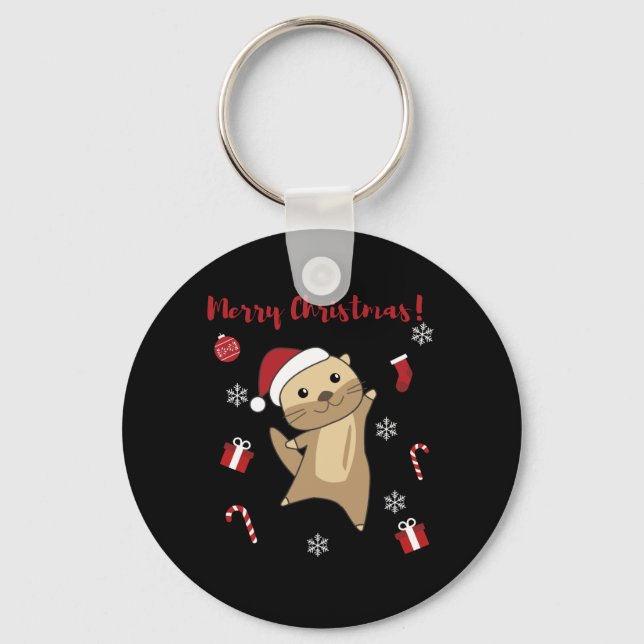 Otter Christmas Snow Winter Animals Otter Key Ring (Front)