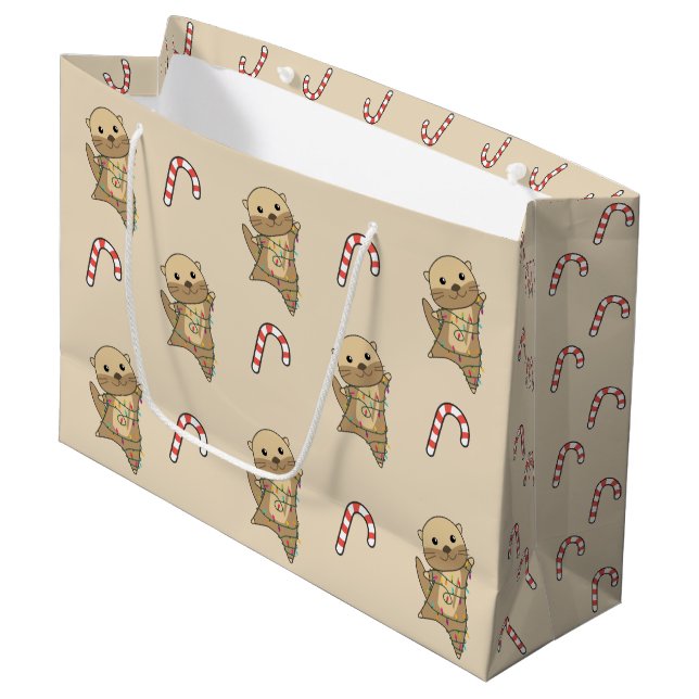 Otter Christmas Snow Winter Animals Otter Large Gift Bag (Front Angled)