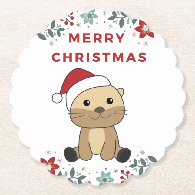 Otter Christmas Snow Winter Animals Otter Paper Co Coaster (Front)