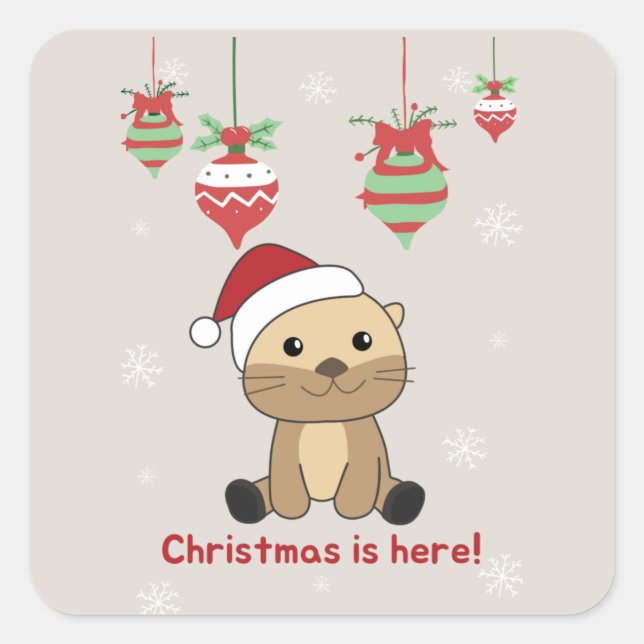 Otter Christmas Snow Winter Animals Otter Square S Square Sticker (Front)