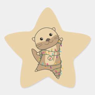 Otter Christmas Snow Winter Animals Otter Star Sti Sticker