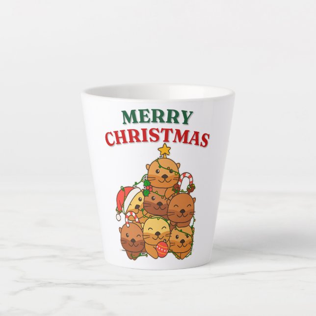 Otter Christmas Tree Funny Animal Christmas Latte Mug (Front)