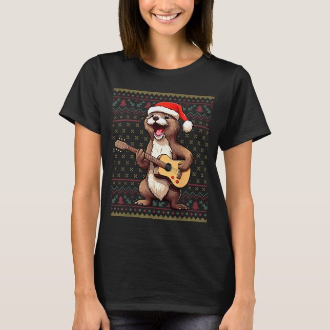 Otter Christmas Ugly Shirts Otter Playing Guitar X (Front)