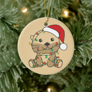 Otter Christmas Winter Animals Holiday Otters Ceramic Ornament