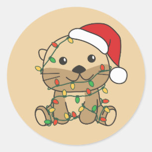 Otter Christmas Winter Animals Holiday Otters Classic Round Sticker