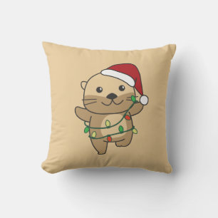 Otter Christmas Winter Animals Holiday Otters Cushion