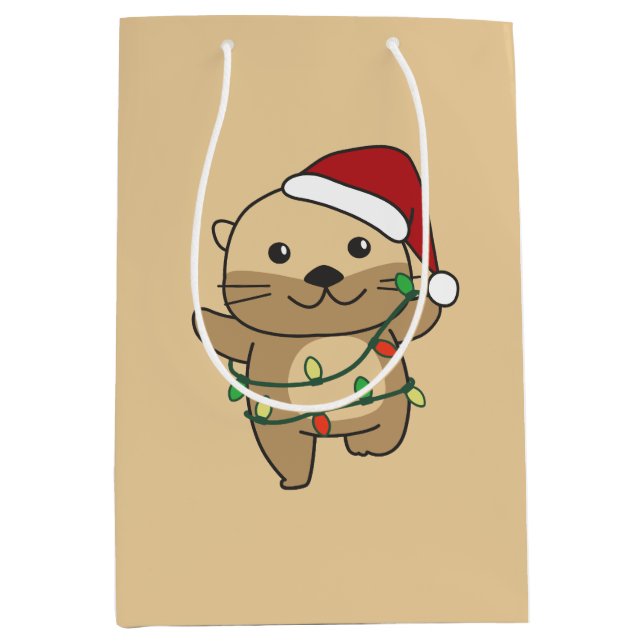 Otter Christmas Winter Animals Holiday Otters Medium Gift Bag (Front)