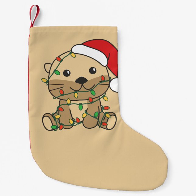 Otter Christmas Winter Animals Holiday Otters Small Christmas Stocking (Front)