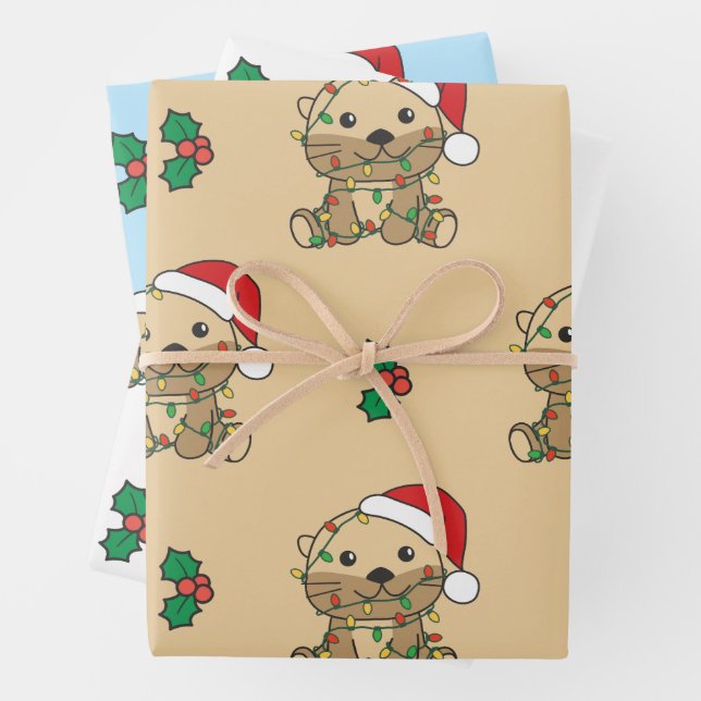 Otter Christmas Winter Animals Holiday Otters Wrapping Paper Sheet (In situ)