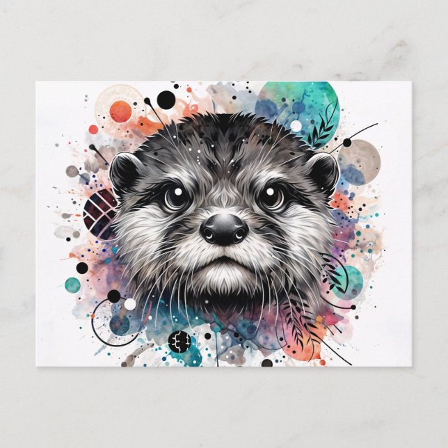 Otter Colorful Watercolor Art Postcard (Front)