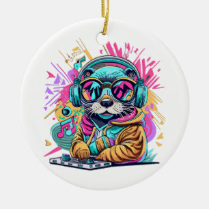 otter Dj 90s vibes Ceramic Ornament