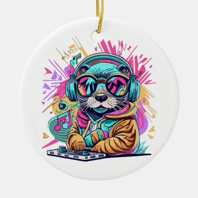 otter Dj 90s vibes Ceramic Ornament (Front)
