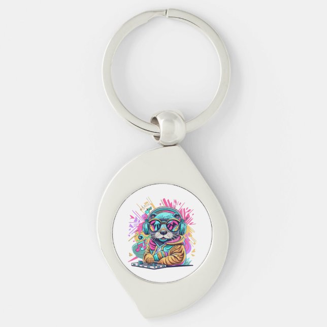 otter Dj 90s vibes Key Ring (Front)
