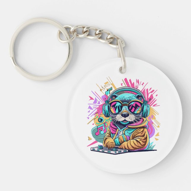 otter Dj 90s vibes Key Ring (Front)