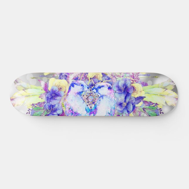 Otter Dreamcatcher Blue Yellow Floral Skateboard (Horz)