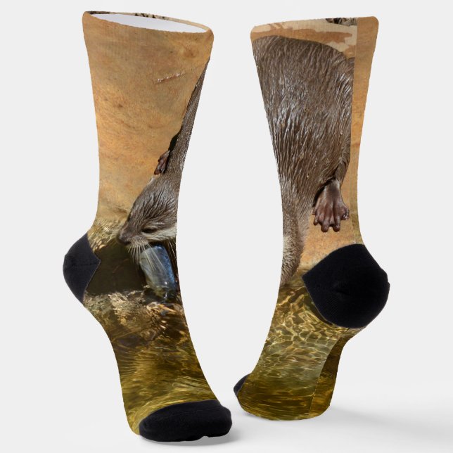 Otter Eating A Fish, Crew Socks (Angled)