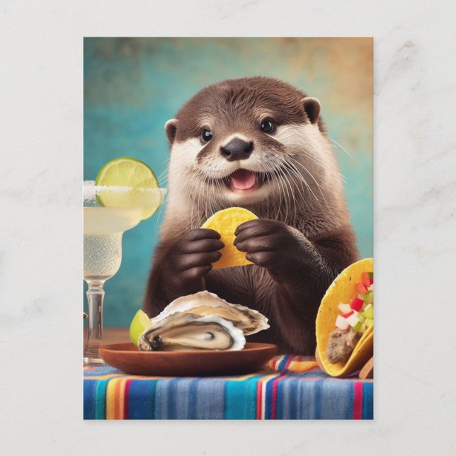 Otter Eating Tacos and Osysters Postcard (Front)