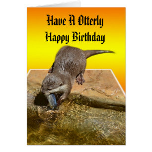 Otter Eating Tasty Fish, Birthday Card.