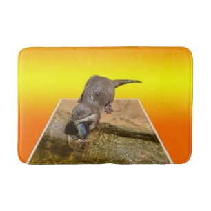 Otter Eating Tasty Fish, Memory Foam Bath Mat