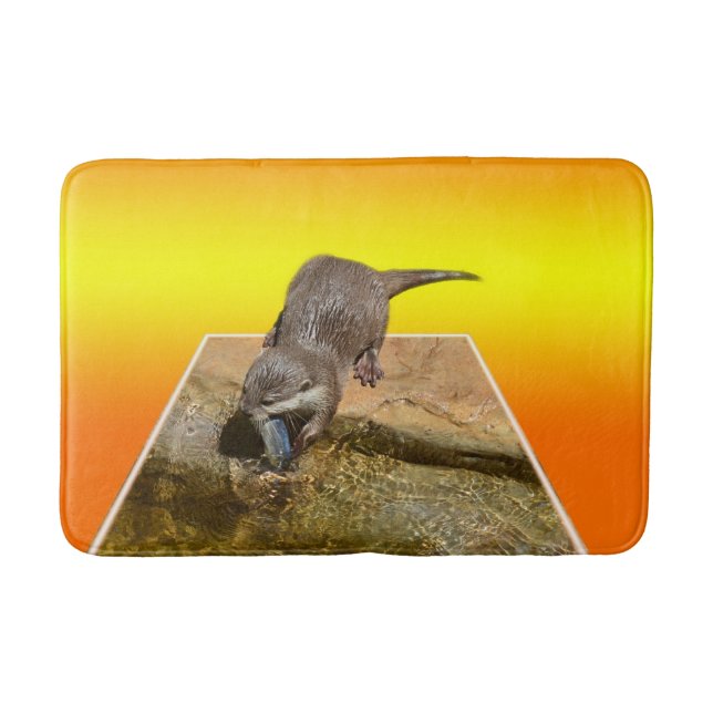 Otter Eating Tasty Fish, Memory Foam Bath Mat (Front)