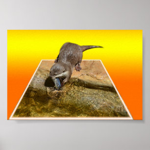 Otter Eating Tasty Fish Popout Art, Poster
