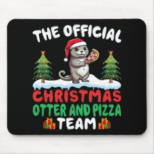Otter Eating Zza Santa Hat Xmas Light Christmas Mouse Pad