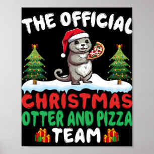 Otter Eating Zza Santa Hat Xmas Light Christmas Poster