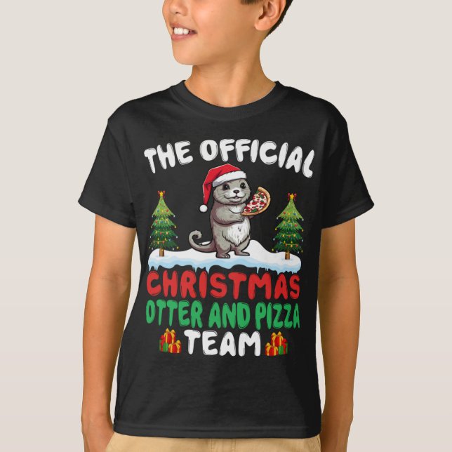 Otter Eating Zza Santa Hat Xmas Light Christmas T  T-Shirt (Front)