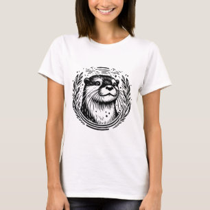 Otter Face Botanical Illustration T-Shirt