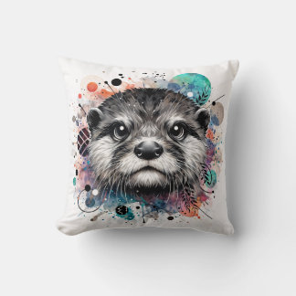 Otter Face Colorful Art Cushion
