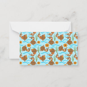 Otter Family Orange Flowers Floral Aquatic Animals Card