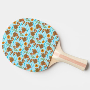 Otter Family Orange Flowers Floral Aquatic Animals Ping Pong Paddle