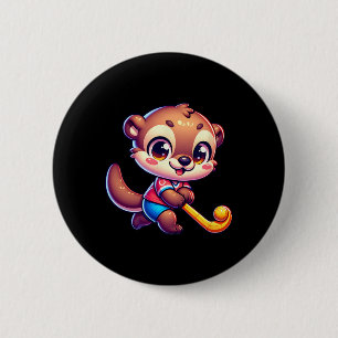 Otter Field Hockey Cartoon Player Cute Sports Masc 6 Cm Round Badge
